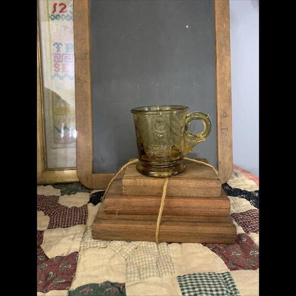 Vintage Mosser Gold Amber Child's Glass Kitten and Puppy Mug Cup  Cat Dog​​ - Picture 7 of 7